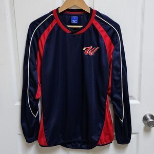 Mizuno Windbreaker Mens M Blue Red Cardinal W Logo Embroidered Long Slv Pullover